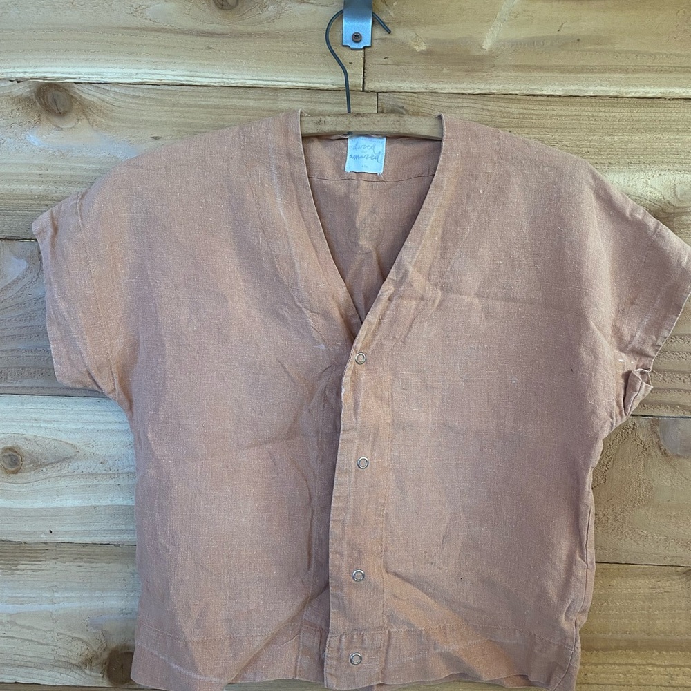 Peach Button-Up Short Sleeve Top